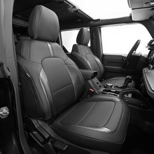 Custom Ford Bronco Car Seat Covers Fit for 2021-2026,Wear-Resistant Faux Leather Full Coverage Automotive Seat Cover ,Full Set W/ Rear Cup Holder,Fit for Ford Bronco 4 Door SUV(Black-Carbon Fiber )