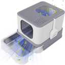 RIZZARI Enclosed Cat Litter Box with Lid, Large Foldable Litter Box with Litter Scoop, Top Entry Cat Toilet for Kittens and Big Cats (Light Gray, Stainless Steel with Deodorizer, X-Large)