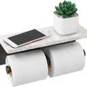Gypie Toilet Paper Holder with Shelf, New Upgrade Double Toilet Paper Holder with Storage, Marble Roll Toilet Paper Wall Mount for Bathroom Washroom(Black)