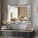 32" x 24" LED Diamond Wall Mirror with Dimming & Anti-Fog, Large Crystal Decorative Mirror for Bathroom, Bedroom, Living Room, Vertical or Horizontal Wall Mount