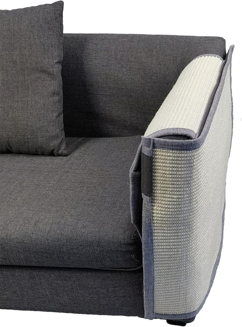 Fully Wrapped Cat Scratcher Couch- Natural Sisal Furniture Protection from Cats-Corner cat Scratcher for Couch Bed,Chair-Easy Installation (Light Gray Left Sofa Armrest)