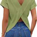LilyCoco Women's Short Batwing Sleeve Shirt Criss Cross Back Tops Casual Loose Plain Tee Green Large
