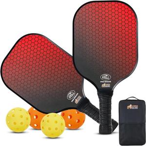 Gorilla Gear USAPA Approved Pickleball Starter Set, Fiberglass Paddles with Bag and Balls, Indoor Outdoor Court Use, Comfortable Racket Grip, Oversized Sweet Spot Pickle Ball Paddle for Men, Women (Red)