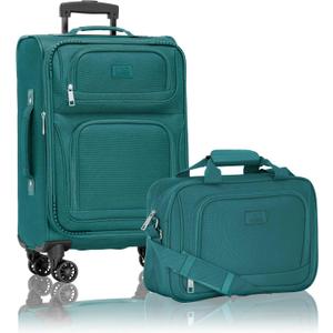 U.S. Traveler Rio Lightweight Softside Rolling Carry-on Suitcase, 4-Wheel Set, Teal, 22"/14"
