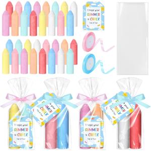 RoundFunny 24 Sets Jumbo Sidewalk Chalk Set 98 Pcs Large Chalk Kit with Fun Gift Birthday Cards Non Toxic Washable Street End of the Year Gift for Birthday Party Favor