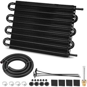 Upgrade 8 Pass Aluminium Transmission Oil Cooler, 5/16" Universal 8 Rows Tube and Fin Cooler Kit Engine with Hose Mounting (Black)