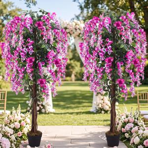 Thiccywoov 2 Pack 5ft Artificial Wisteria Tree Tall Fake Tree with Cement Base Pot Faux Floor Plant Decoration for Indoor Outdoor Home Office Housewarming Gift(Rosy Pink)