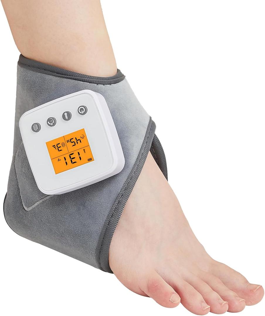 AOBOCO Cordless Ankle Massager with Heat - 3000mAh Ankle Heating Pad for Achilles Tendonitis and Plantar Fasciitis, Rechargeable Heated Foot Brace Wrap, 3 Vibration Mode, Auto Shut Off