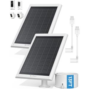 Solar Panel for Ring Camera, Compatible with Ring Stick Up Cam Battery/Pro & Spotlight Cam Battery/Plus/Pro, 6W Solar Charger with 13FT Cable, IP68 Waterproof, USB-C & DC 2Pack (White)