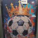 Framed Soccer Ball with Crown Wall Art, Textured Oil Painting Style Sports Canvas Print, King of Football Poster with Solid Wood Frame, Modern Graffiti Wall Decor for Boys Bedroom Bar, 16"L x 24"W