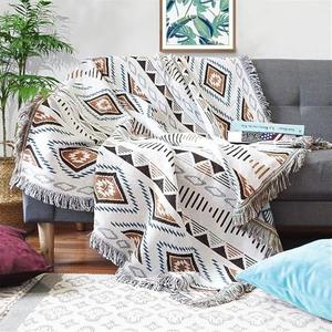 Lqprom Boho Throw Blankets Knit Bed Blankets with Tassel Aztec Western Throws Cover Christmas Decor for All Season Sofa Couch Chair Outdoor Camping Picnic Tent Beach Car Traveling 51"x63"