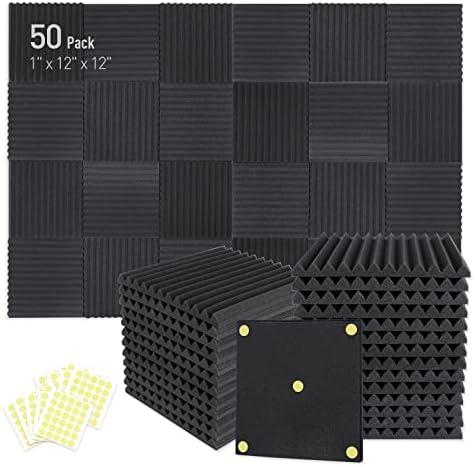 Focusound 50 Pack Acoustic Foam Panels 1" x 12" x 12" Sound Proof Foam Panles Soundproofing Noise Cancelling Wedge Panels for Home Office Recoding Studio with 300PCS Double-Side Adhesive Focusound 50 Pack Acoustic Foam Panels 1" x 12" x 12" Sound Proof Foam Panles Soundproofing Noise Cancelling Wedge Panels for Home Office Recoding Studio with 300PCS Double-Side Adhesive