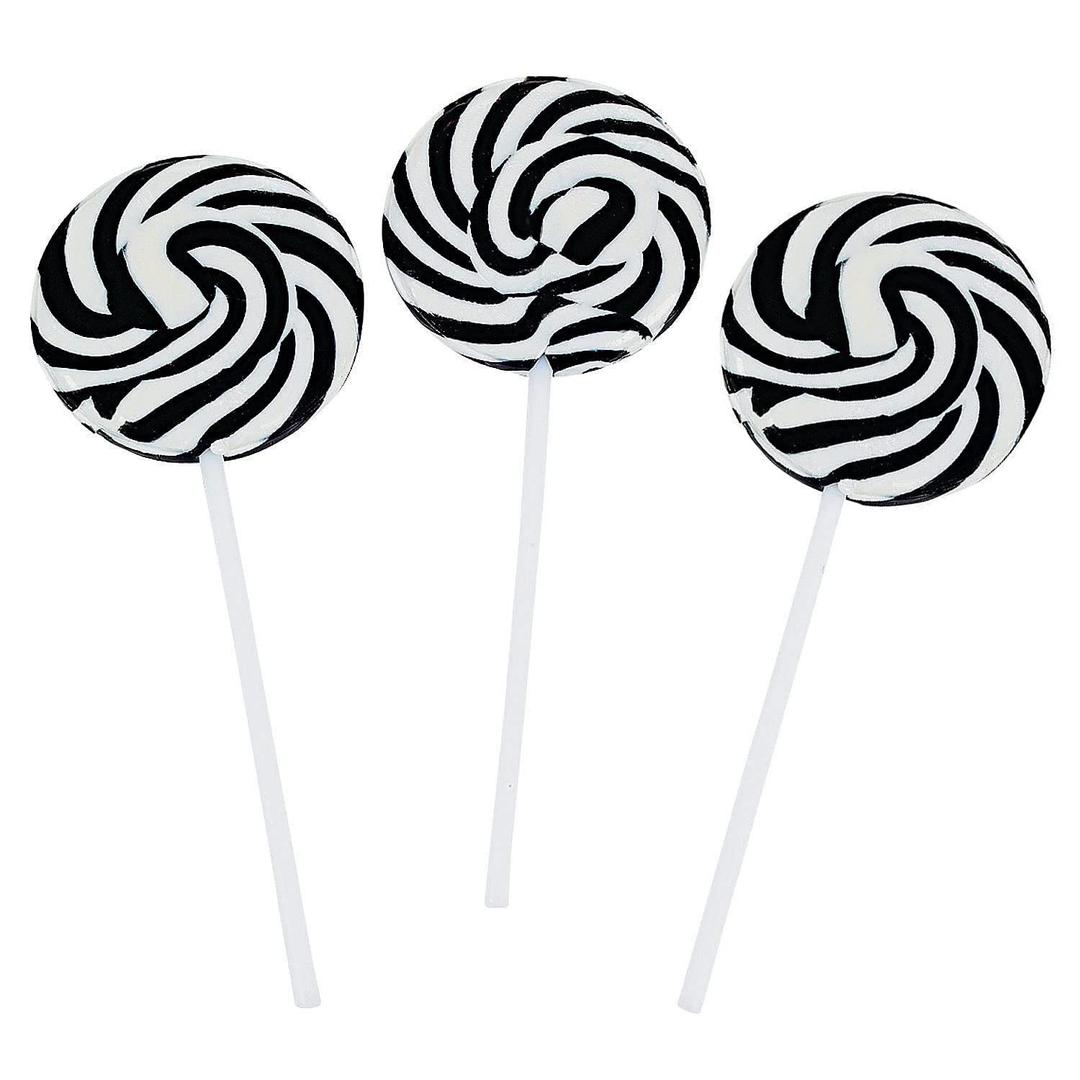 BLACK SWIRL LOLLIPOPS - 24 SUCKERS INDIVIDUALLY WRAPPED - 2 INCH POPS (EXP 10/19/26)