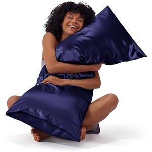 Bedsure Body Pillow Cover 20x54 Inches - Navy Satin Similar to Silk Pillowcase for Hair and Skin, Cooling and Silky Long Body Pillow Pillowcase for Adults with Envelope Closure, Gifts for Women Men1 pcs
