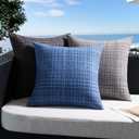 UGASA Outdoor Waterproof Throw Pillow Covers Pack of 2 Patio Water Resistant Pillow Cases Summer Woven Texture Decorative for Outside Garden Porch Yard Bench Tent 20x20 Inch, Black