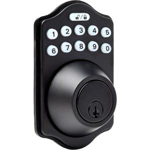 Amazon Basics Electronic Keypad Deadbolt Door Lock with Auto Lock, Touch-Control Keyless Entry, Customizable User Codes, Traditional Design, Matte Black, 1-Pack