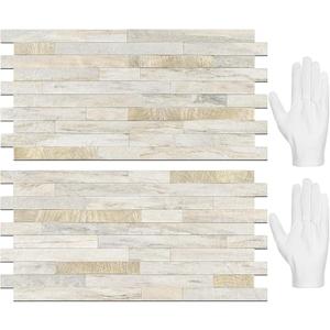 STICKGOO 20 Sheets Peel and Stick Backsplash Tile, Stick on Backsplash for Kitchen and Bathroom, Sunny Beige Look PVC Mixed Metal Gold Self Adhesive Wall Tiles