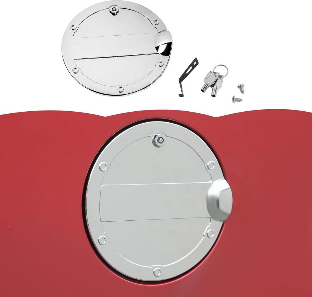 RT-TCZ Fuel Filler Door Locking Gas Tank Cap Cover Accessories for Ford F150 2015-2020 (Chrome)