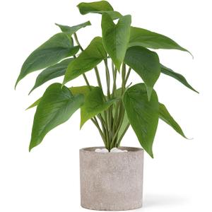 Mkono Fake Plants in Pot, 11" Potted Artificial Plants for Home Decor Indoor Faux Green Leaf Plant with Planter for Desk Shelf Table Office Room Decoration (Grey, Small)