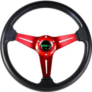 RASTP Universal Racing Steering Wheel 13.8/350mm 6 Bolts Grip Vinyl Leather & Aluminum with Horn Button for Car -Red