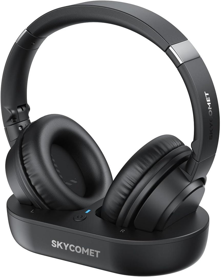 Wireless Headphones for TV, TV Headphones Wireless for Seniors with Transmitter Charging Base, Perfect Audio Sync, No Audio Dealy, Ideal Gift for The Mom, Seniors, Elderly (Black)