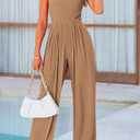 2 x PRETTYGARDEN Womens Summer Jumpsuits Dressy Casual One Piece Outfits Sleeveless Mock Neck Wide Leg Pants Rompers with Pockets (Beige, XXL)