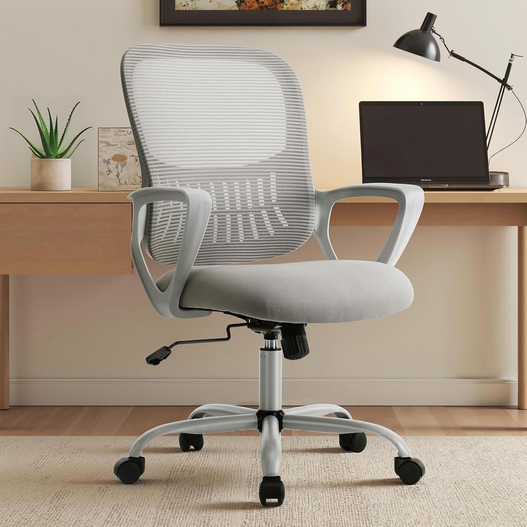 Sweetcrispy Home Office Managerial Executive Chair with Ergonomic Design, Mid-Back Mesh Swivel, Comfortable Lumbar Support and Rotating Wheels for Bedroom, Study