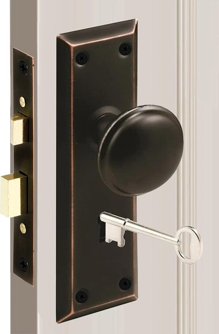 Mortise Keyed Lock Set with Classic Knobs, Perfect for Replacing Broken Antique Door Knob Sets, Fits 1-3/8 in.-1-3/4 in. Interior Doors, Oil Rubbed Bronze, 1 Pack