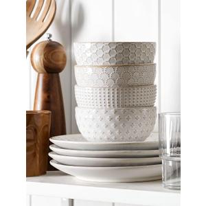 LE TAUCI 4.5 Inch Small Bowls Set of 8 +10 Inch Dinner Plates Set of 8, Arctic White