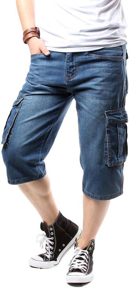 Idopy Men`s Motorcycle Loose Fit Cropped Work Jeans Denim Cargo Shorts (34, Blue)