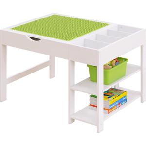 MallBest 4-in-1 Activity Table Compatible with Duplo (Large Bricks Only), Toddler Play Desk with Storage & Reversible Top for Ages 2-5, Wooden Kids Station Not for Small Lego, White