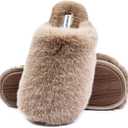 Densely Long-haired Ladys Comfy Fuzzy Memory Foam Scuff Womens Warm Plush Closed-Toe Comfortable Slippers (9-10, Mocha)
