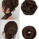2PCS Messy Bun Hair Piece-Large Wavy Curly & Donut Updo Hair Pieces Set, Scrunchies Synthetic Chignon Ponytail Extensions Thick Updo for Women(Medium Brown)