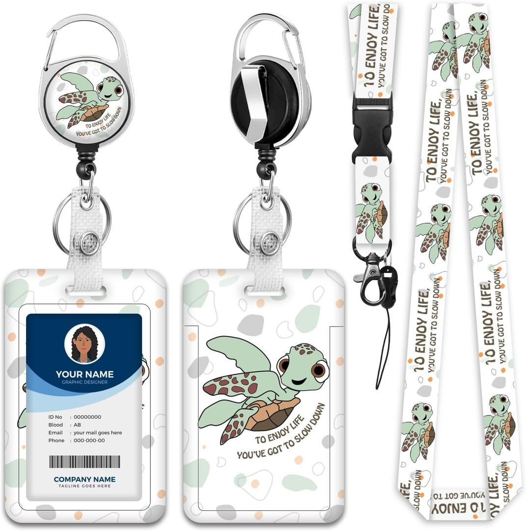 Lanyards for ID Badge Holder for Women Cute, Teacher Lanyard with ID Holder Clip,Retractable Keychain Badge Reel Heavy Duty, Teacher Nurse Work Office Gifts (#49Sea Turtles)
