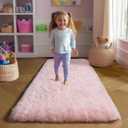Amdrebio Pink 2x6 Runner Rugs for Girls Bedroom, Fluffy Shaggy Bedside Area Rug for Kids Room Decor, Cute Shag Fuzzy Carpet for Living Room Baby Nursery Teens Preppy Dorm Classroom Playroom, Washable