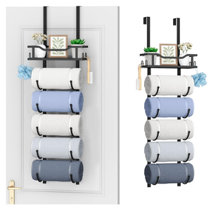 SWTYMIKI Over the Door Towel Rack - 6 Tier Towel Racks for Bathroom Wall Mounted, Towel Holder with Shelf, Hanging Rolled Towel Storage Organizer for Small Bathroom, Camper, RV, Black