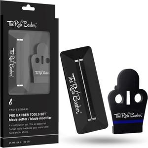 The Rich Barber Pro Barber Tools Set - Accessories Kit with 1-Minute Blade Modifier & 10-Second Blade Setter - Zero Gap Trimmer Alignment Tool, Blade Sharpener Block - Professional Barber Supplies (Blue - Compatible With Andis Styliner Ii)