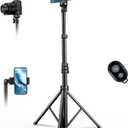 67" Phone Tripod, MIIASI Extendable Tripod for iPhone, Selfie Stick with Remote and Phone Holder, Compatible with iPhone/Android/Camera, Light Stand (Black)