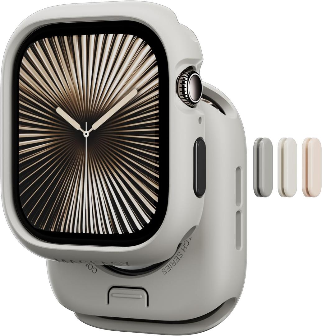 MAGEASY Designed for Apple Watch Series 11 Case 46mm | Shockproof Silicone Bumper with Customizable Buttons, Military Grade Durable Protective iWatch Cover, Skin Series - Concrete Gray