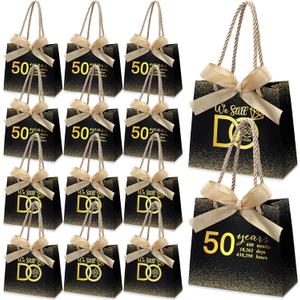 Spakon 25 Pcs 50th Anniversary Party Favors Gift Bags with Ribbons Handle Birthday for Guests Black and Gold We Still Do Gift Bags Men Women Golden Wedding Supplies