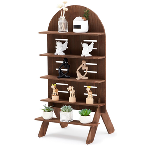 Blulu 5-Tier Wooden Display Shelf for Vendors 31.5 x 16 Inch Tall Removable Retail Display Riser Stand with Adjustable Height for Candles Decorative Items(Arch,Walnut Color)