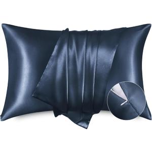 Bedsure Satin Pillowcase with Zipper, Similar to Silk Pillow Cases 2 Pack, Satin Pillow Cases Queen, Silky & Soft Blue Pillow Covers for Hair and Skin, Gifts for Women Men, 20x30 Inches