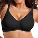 Push Up Seamless Bras for Women No Underwire Support and Lift V Neck Wireless Full Coverage Bralettes Everyday Bras (Medium, Black)