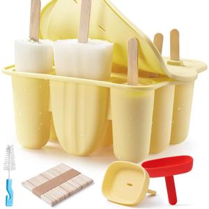 9-Cavity Silicone Popsicle Molds for Kids, MEETRUE BPA-Free Silicone Popsicle Maker Mold Set Easy Release Popsicles Molds with Popsicle Sticks DIY Ice Pop Mold for Kids Ice Popsicle Molds (Yellow)