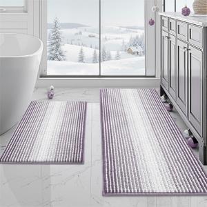 BSICPRO Bathroom Rugs and Mats Sets, 2 Piece Thick Absorbent Chenille Non Slip, Soft Shaggy Floor Mats, Machine Washable (Lavender Purple, 20" x 47" Plus 16" x 24")