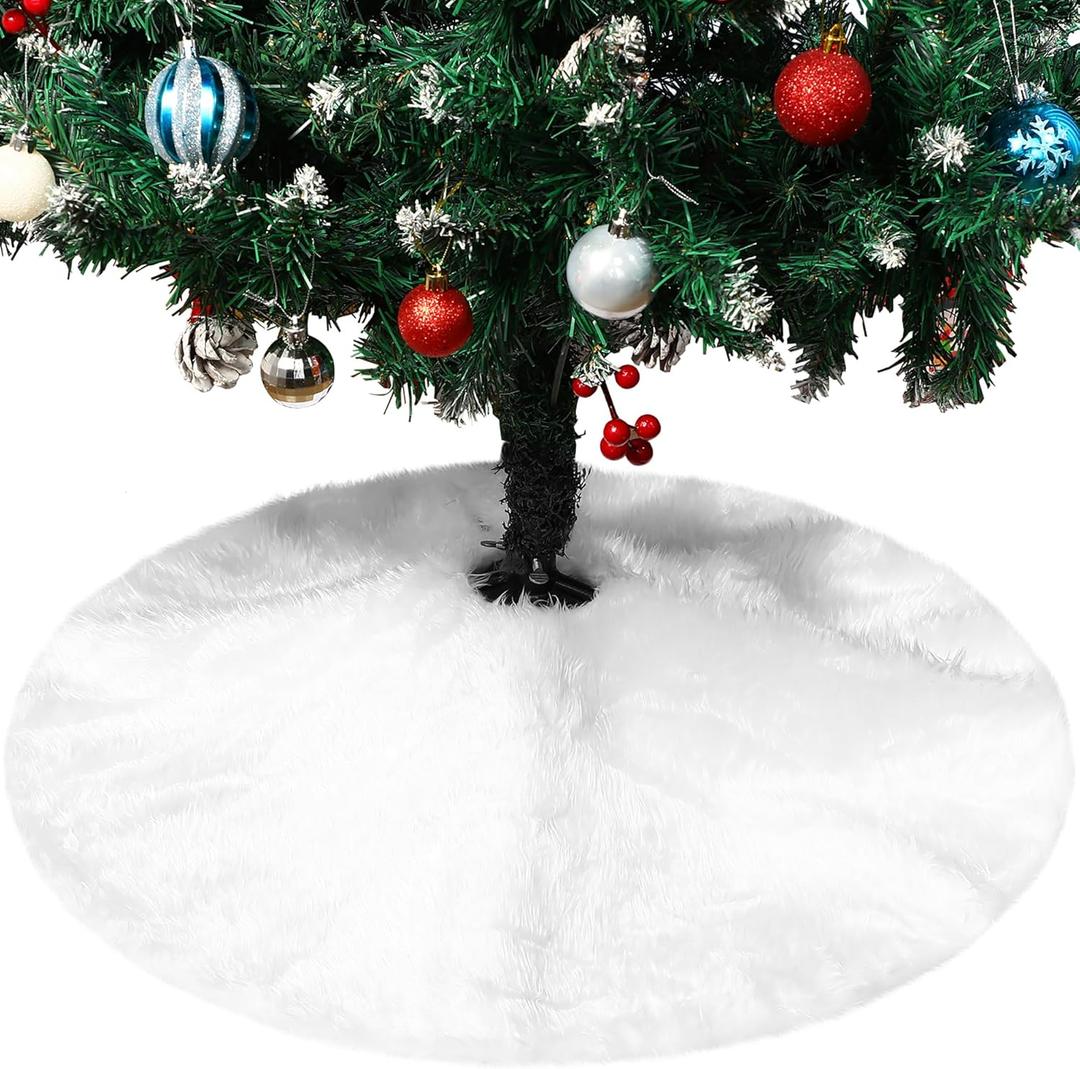 TNIKSKY 30inch Christmas Tree Plush Skirt Faux Fur Christmas Tree Skirt White Plush Skirt for Holiday Tree Ornaments Decoration Merry Christmas 73-75cm
