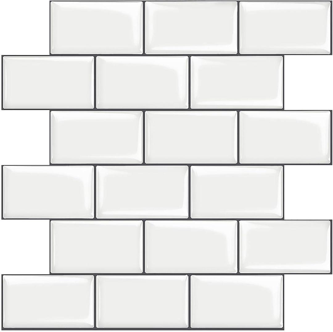 STICKGOO 10-Sheet White Subway Tiles Peel and Stick Backsplash, Stick on Tiles Kitchen Backsplash (Thicker Design) (Warm White With Grey Grout)