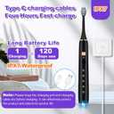 Whitening Electric Toothbrush for Adults and Kids, Rechargeable Toothbrush with 8 Brush Heads & Travel Case, 5 Modes & Smart Timer, 45000VPM Deep Clean, IPX7,One Fast Charge Last 120 Days - Black