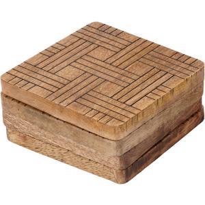 Set of 4 Wood Coasters - Natural Mango Wooden Coasters for Drinks, Beverages, Wine Glasses & Bar Glasses - Rustic & Durable Drink Coasters - Coaster Set for Home, Kitchen, Dining, Bar Decor