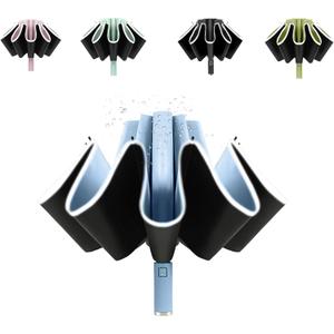 BAODINI Inverted UV Umbrella for Rain and Sun Medium Size UPF 50+ Rverse Compact Umbrella Auto Open Close (46 inch Arc Canopy, Light Blue)